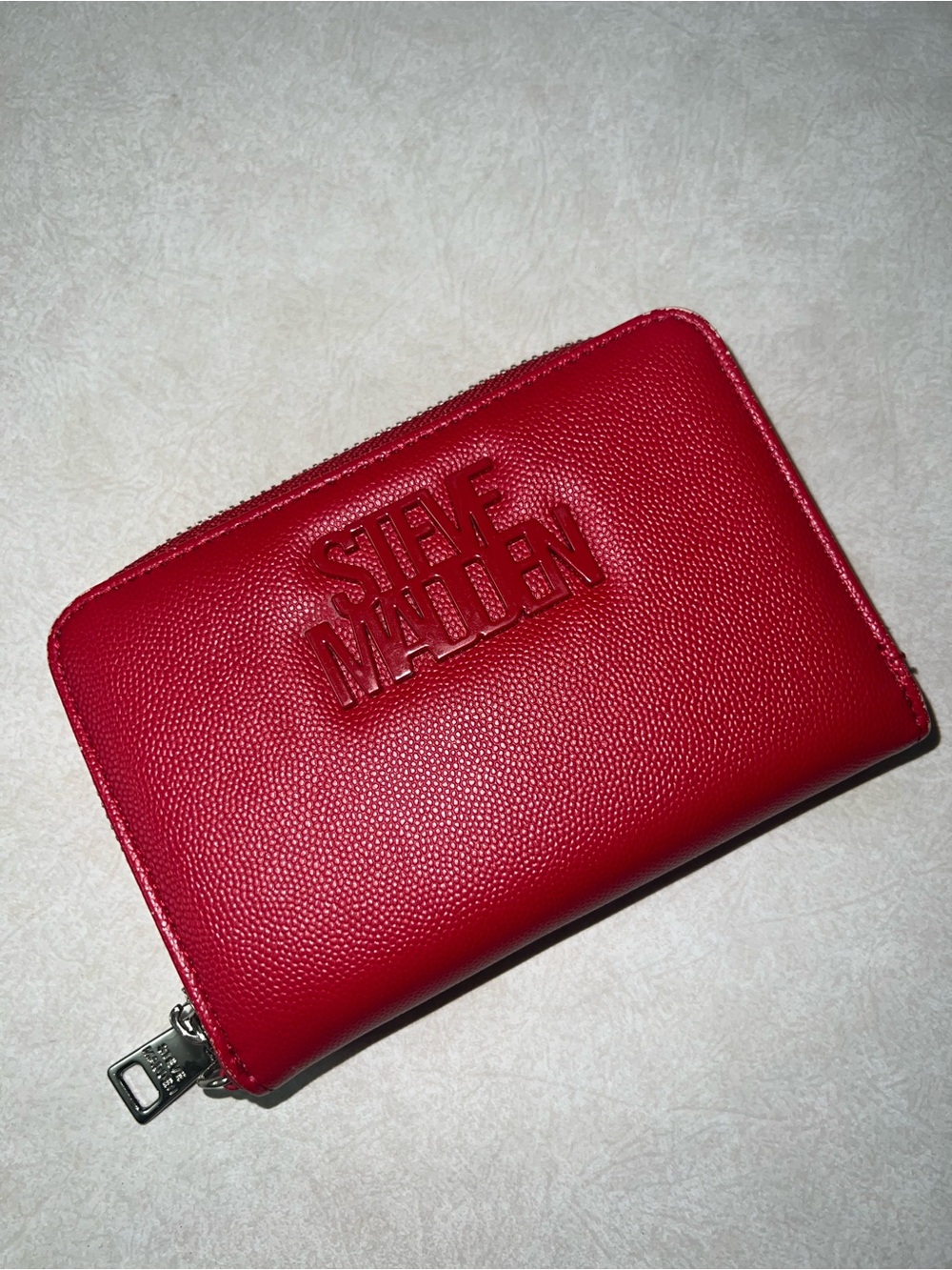 Steve Madden Red Textured Zip Wallet